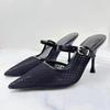 Fashion High Heels Mules Shoes for Laides Sexy Pointed Toe 2025 Summer Stilettos Black Hollow Breathable Mesh Vintage Women's Sandals
