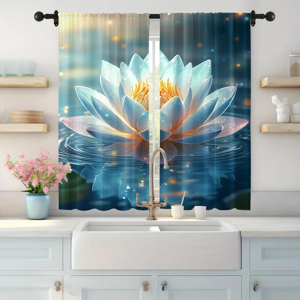 2pc,  Window Curtains Lotus Versatile Fabric,Without Electricity Wall Decor Suitable for With Rod Pockets, Translucent Polyester