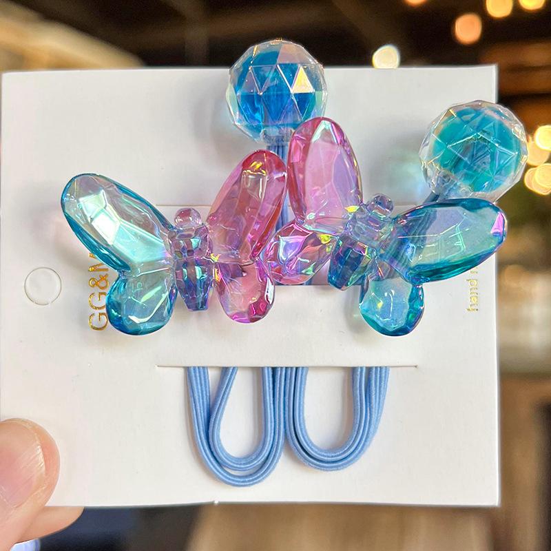 2PCS Lovely Cartoon Transparent Butterfly Girls Elastic Hair Bands Princess Hair Accessories Children Hair Ties Baby Headwear