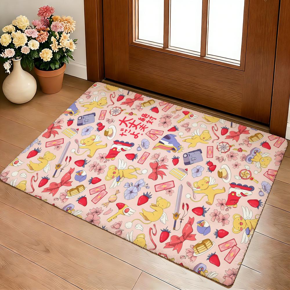 Kwaii C-Cardcaptor Sakura Floor Mat Cozy Flannel Soft Thick Non-Slip Mat For Living Room Bedroom Kitchen Decor Rugs