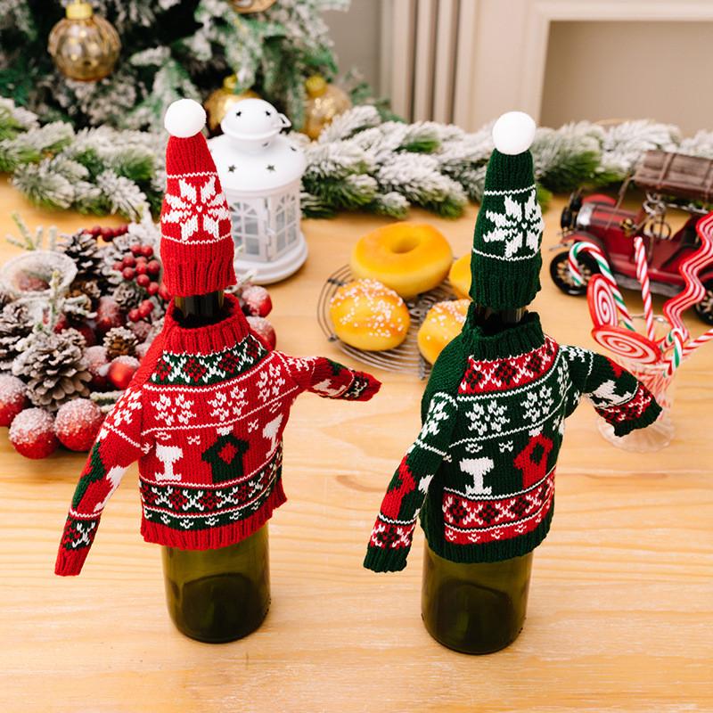 Christmas Wine Eyecatching Bottle Sweater Set Cozy Decorative Accents Table