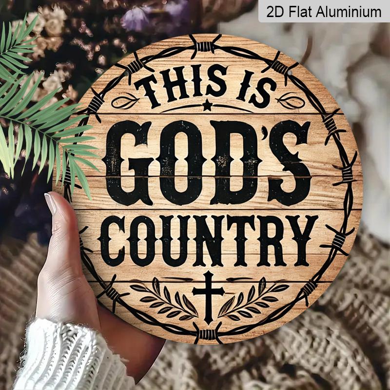 2D Flat, 1pcDecorative Signs & Plaques 1pc of 7.87x7.87 Inch Aluminum Vintage Signage: 'This Is God's Country' - Outdoor Decoration for Gardens
