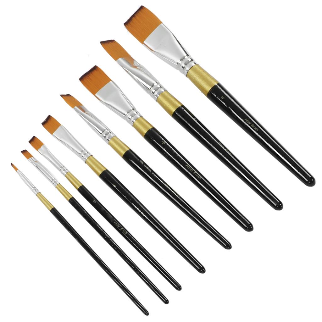 8Pcs Paint Brushes Set Ergonomic Handle Soft Bristles Waterproof Black Gold Soft Bristles for Art