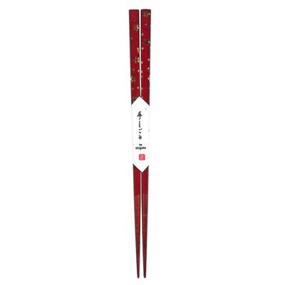 Tanaka Chopstick Shop Genuine Gold 21cm Chopsticks, Lacquerware, Dance, No. 600857, Vermilion,