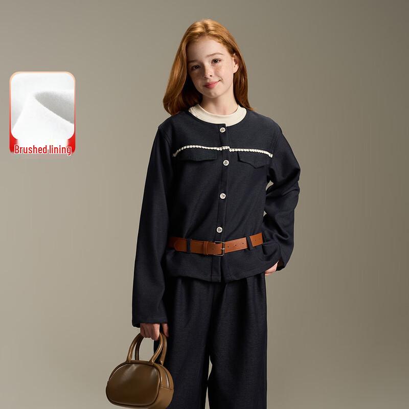 

Mengtejiao Girls Retro Faux Denim Plush-lined Jacket 140