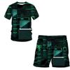 3D-Druck übergroßes modisches T-Shirt-Shorts-Set Harajuku Freizeit reifer Kurzarmanzug Mobile Technologie Zweiteiliges Set