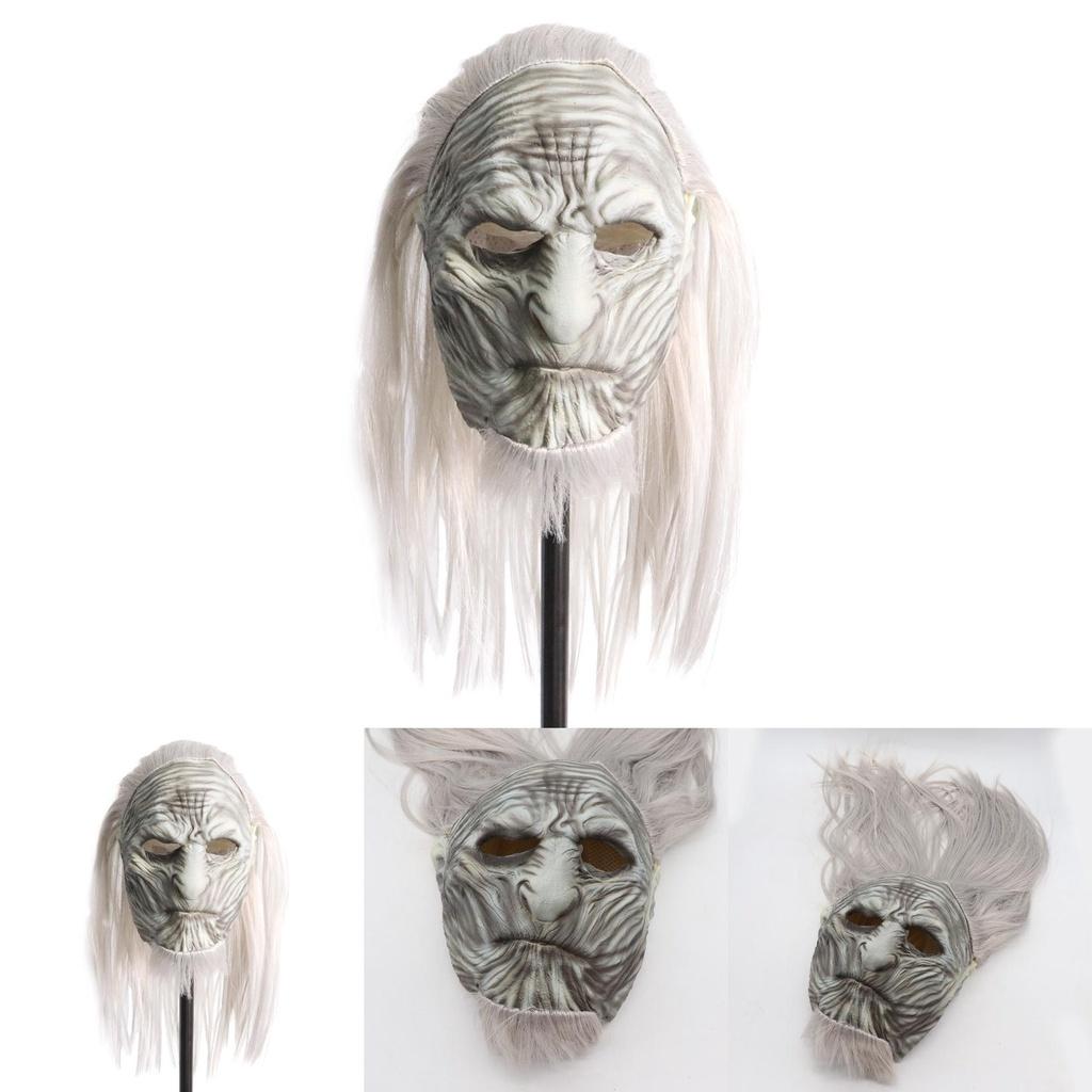 Atemberaubende Game Of Thrones White Walker Nachtkönig Latexmaske mit realistischen langen Haaren