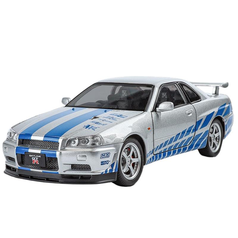 

1/24 Nissan Skyline Ares GTR R34 Alloy Sports Car Model Diecasts Metal Racing Car Vehicles Model Sound Light Childrens Toys Gift серебряный