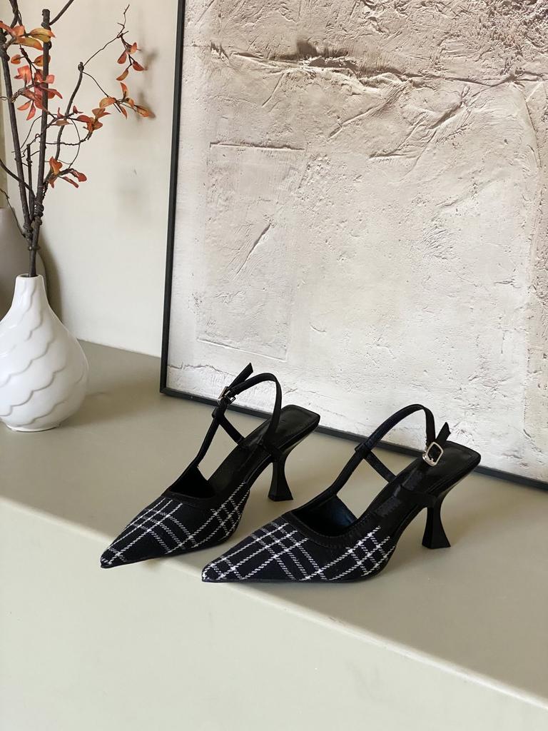 European and American style plaid leopard print high heel bag head sandals single shoes