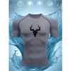Mens Compression Short Sleeve T-Shirt Black Antler Silhouette Graphic Breathable Quick Dry High Elasticity Gym And Running Athletic Top