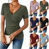 Women’s Fashion Casual V Neck Ribbed Short Sleeve Top Fitted Wrap Design Comfortable Pullover Knitwear Shirt