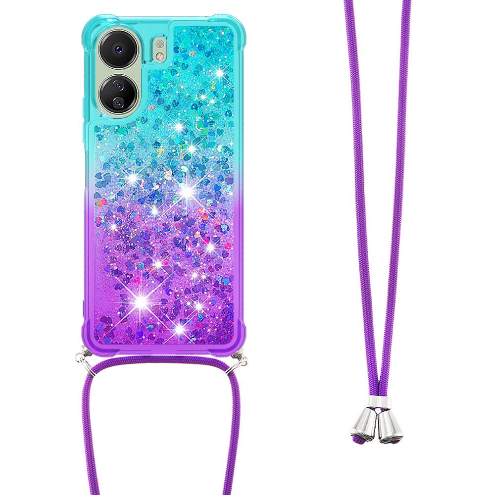 

For Xiaomi Redmi 13C 4G/13C 5G/13R 5G/Poco M6 5G/Poco C65 4G TPU Phone Case with Lanyard Sky Blue+Purple