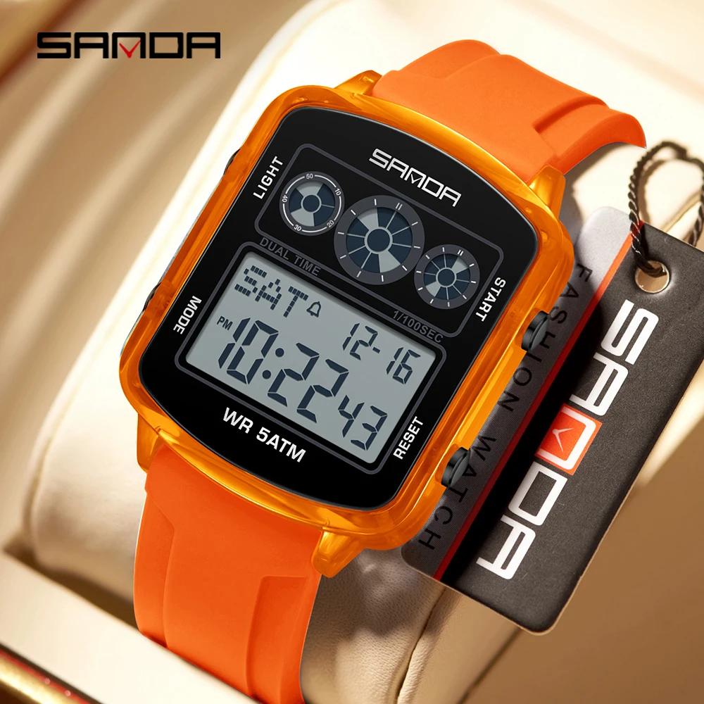 SANDA Brand 6503 Fashionable Square Timer Electronic Watch, Student Alarm Clock, Multifunctional Waterproof Sports Men's Watch