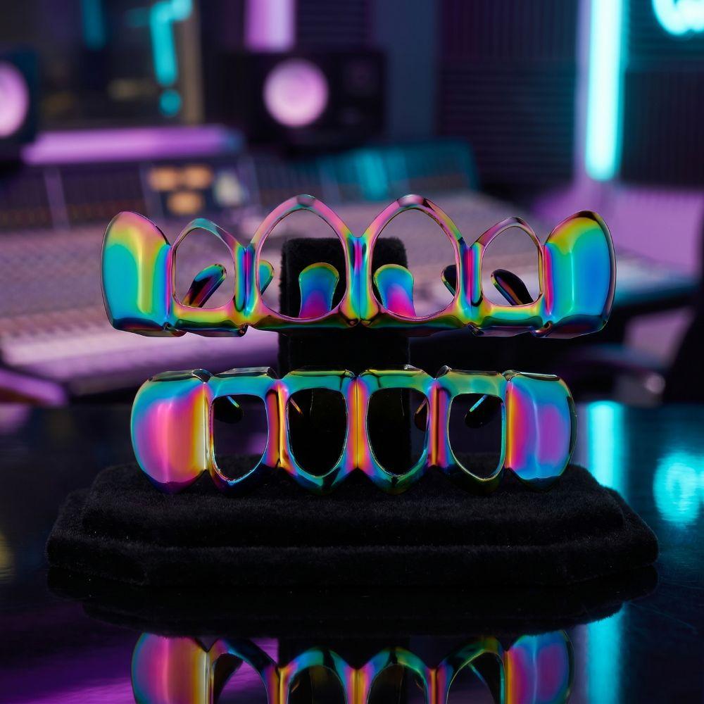 2Pcs/Set Glossy Dental Grills Hip Hop Hollow Teeth Grillz Braces Charm Teeth Grillz Dental Crown