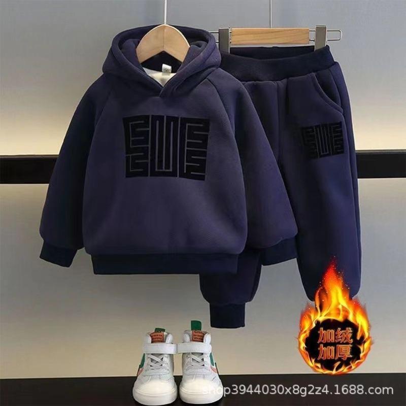 Jungen Winter Fleece Sweatshirt Set 2 Teile Kleinkind Baby Dick Warm Sport Trainingsanzug Kinder Herbst Mode Outfit Zweiteilige Kleidung