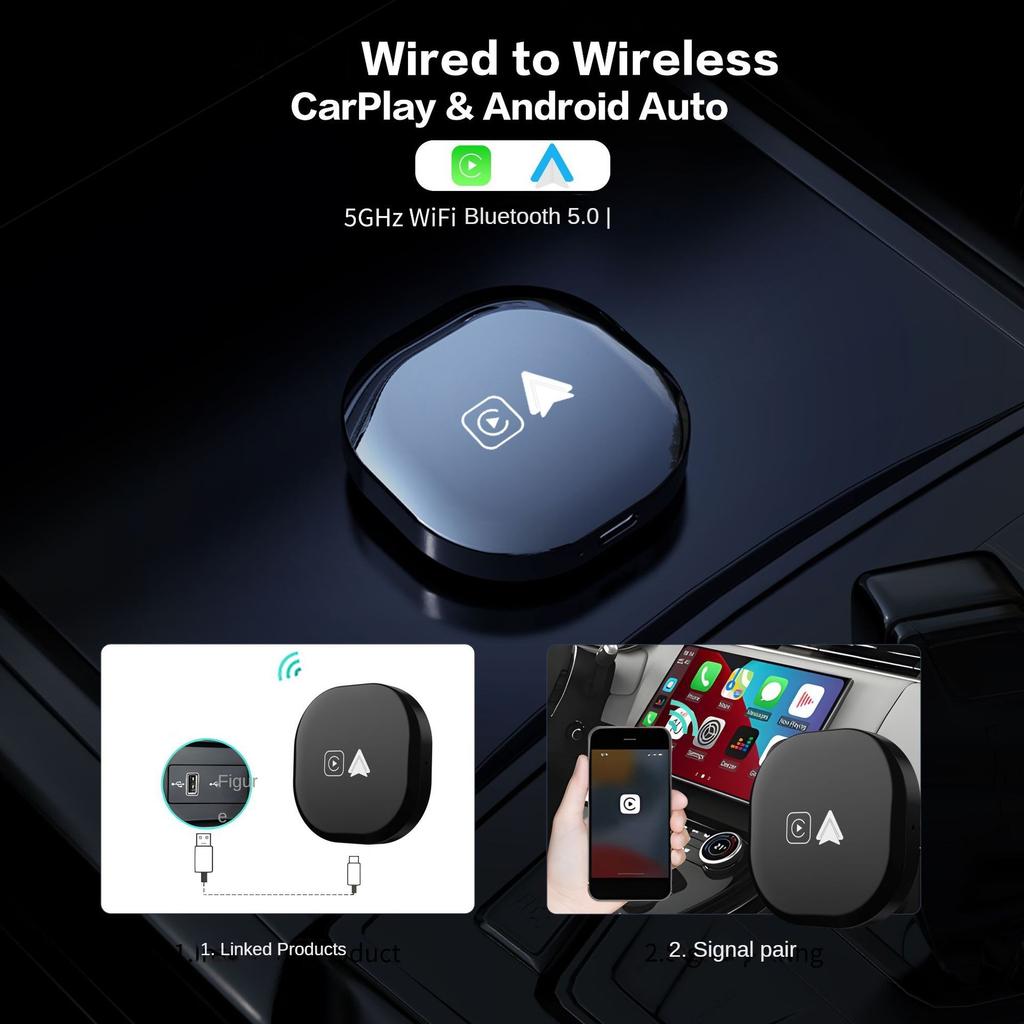 New Upgrade Mini 2IN1 Adapter for Wired CarPlay&Android Auto Smart Carplay Ai Box Bluetooth WiFi Auto connect Wired to Wireless