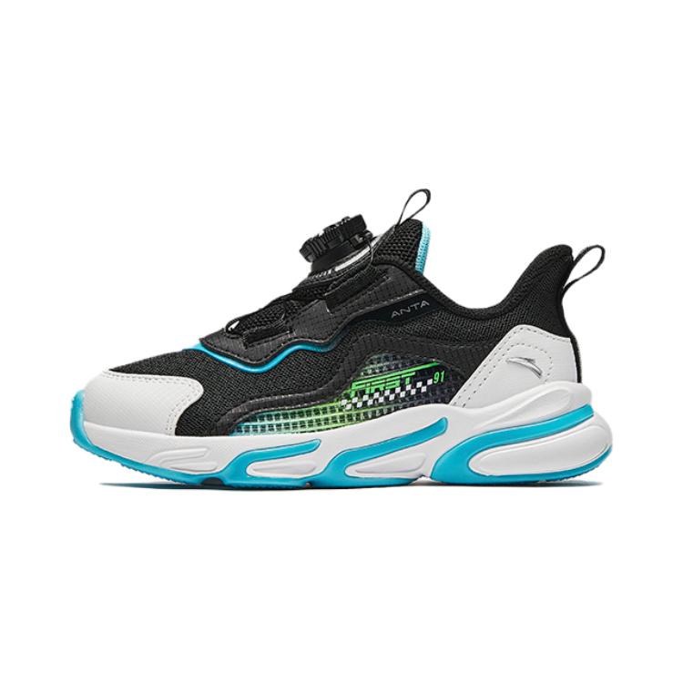 Anta Kids Synthetic Leather Fabric Comfortable Shock Absorbing Wear Resistant Non Slip Low Top Running Shoes Kids sneaker Black White Blue A12439919-3