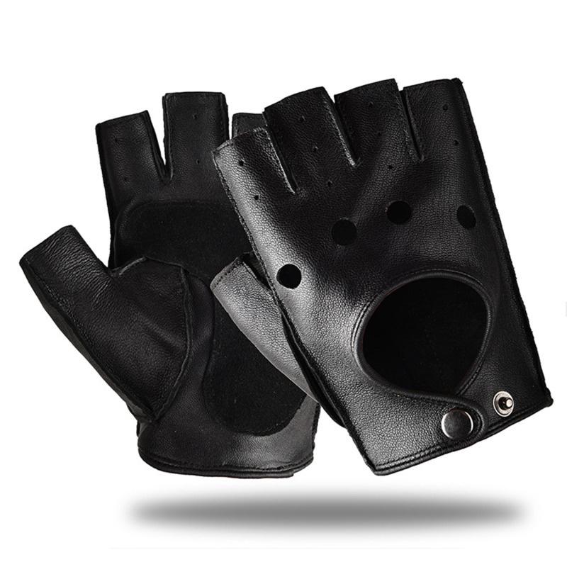 Winter PU Fingerless Gloves for Men Black Half-Finger Gym Workout Fitness Driving Genuine Gloves Ladies Gloves