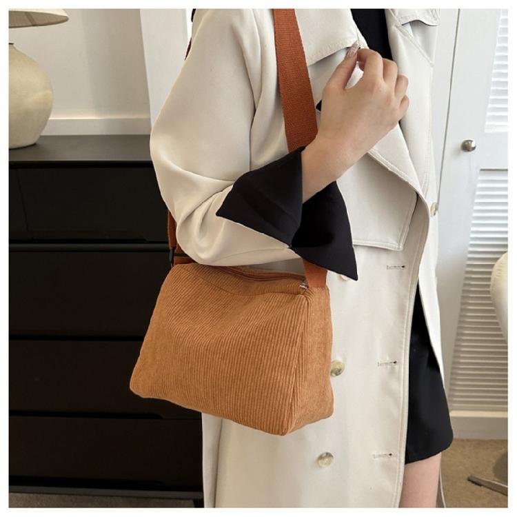 Contemporary Corduroy Sling Bag for Ladies Versatile Shoulder Bags with Zipper