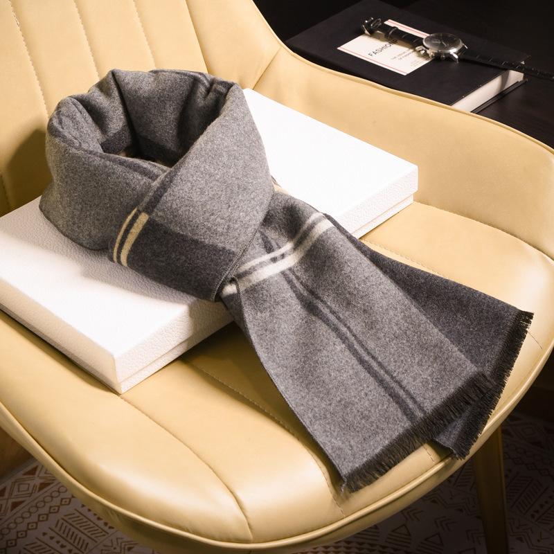 Red wool scarf men's fashion versatile high-end plaid winter dad old man trend scarf