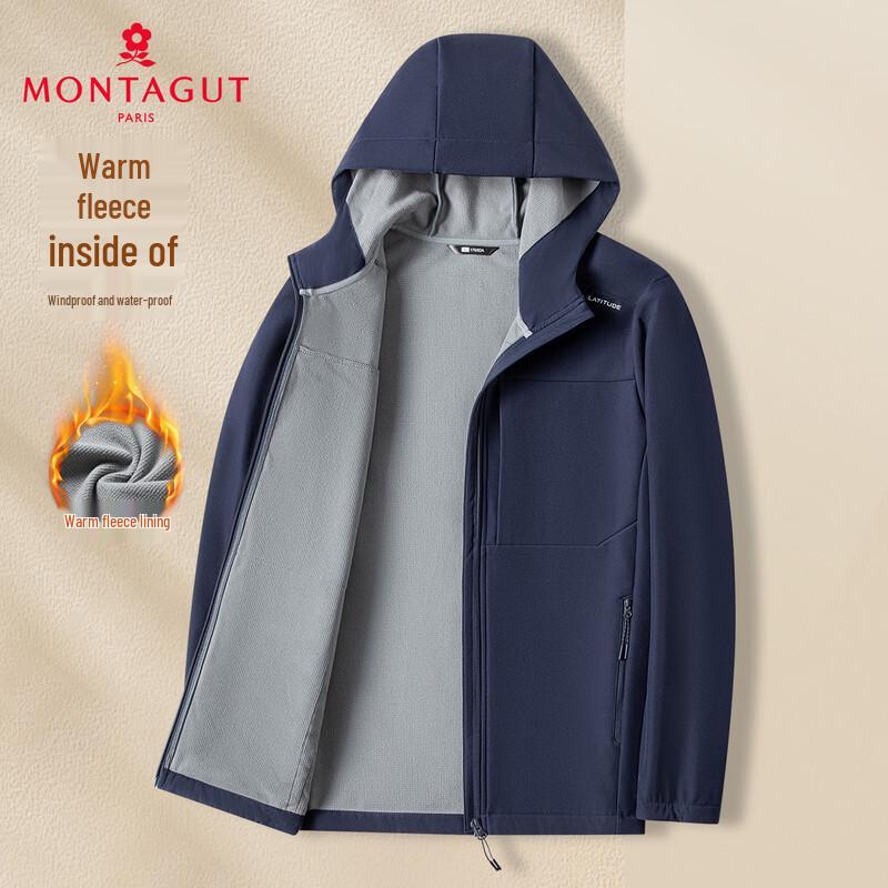 MONTAGUT Men s Fleece-Lined Water-Repellent Hooded Jacket M