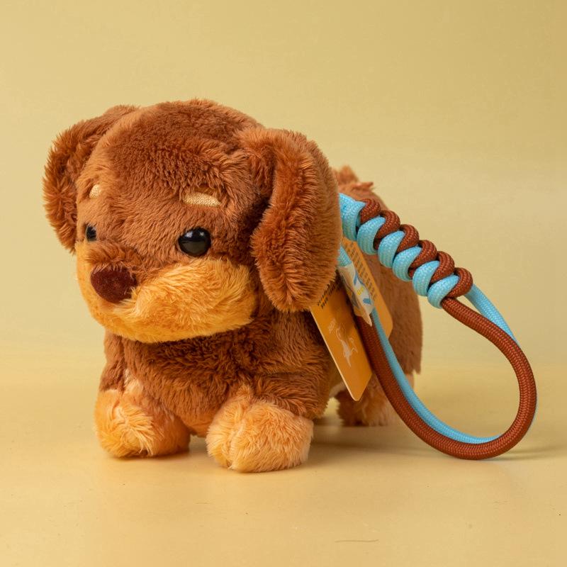 Cartoon Dachshund Plush Toy Camera-Style Keychain Backpack Accessory