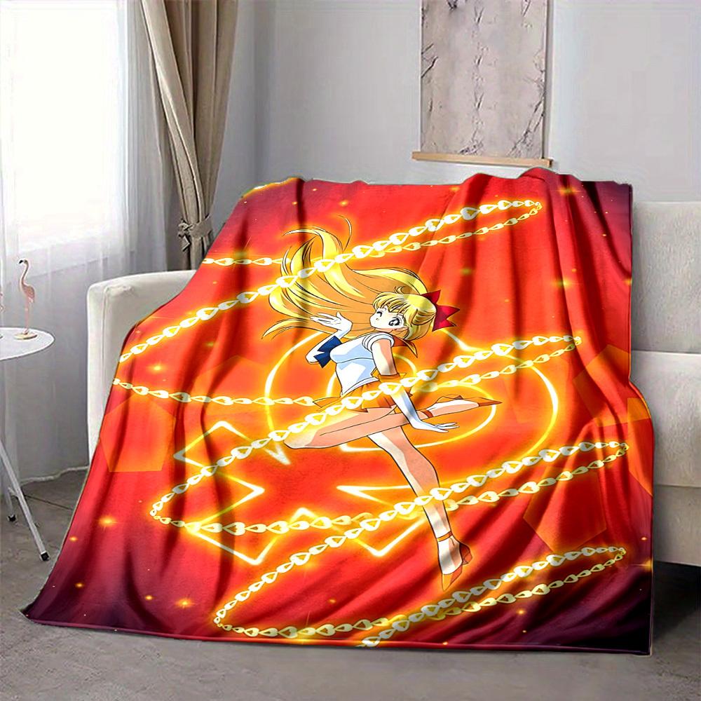 1pc Sailor Moon Soft Comfortable Blanket Digital Print, All Season Multipurpose Knit Fabric Bedding, Office, Sofa Home Decor Blanket