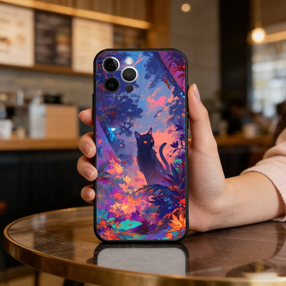 Cartoon C-Cat A-Art Phone Case For iPhone 17,16,15,14,13,12,11 Plus,Pro Max,Soft Silicone Black Cover