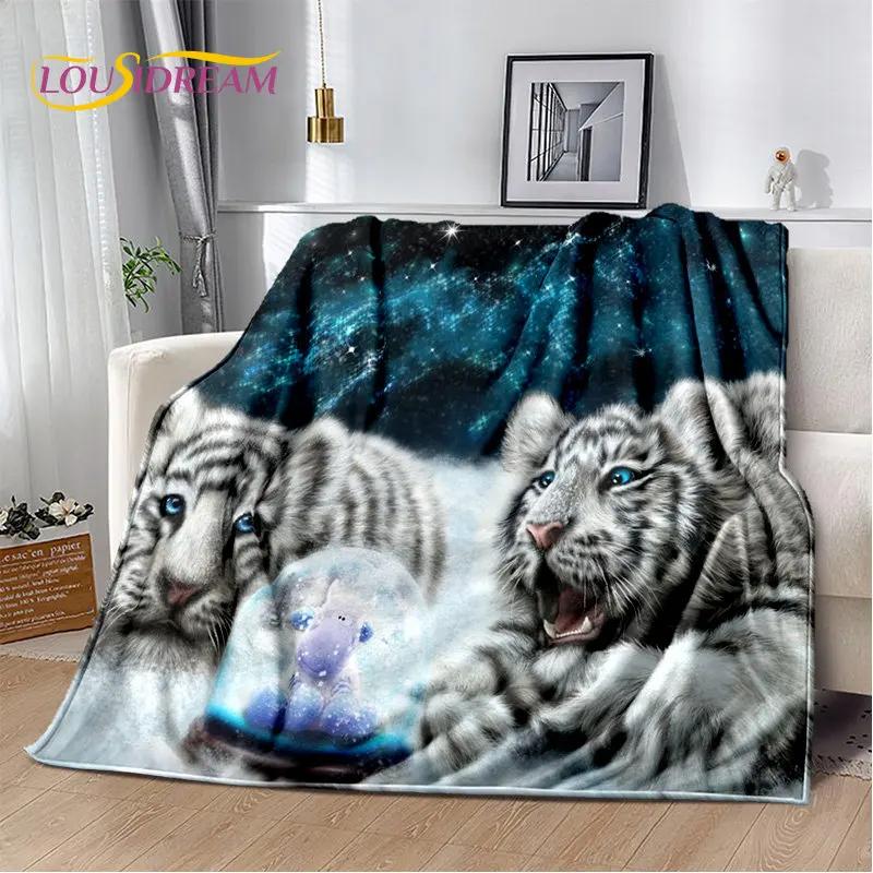 3D-Cartoon-Tiger, Wolf, Löwe, Leopard, Tier, Plüschdecke, Flanelldecke, Überwurf, Decke für Wohnzimmer, Schlafzimmer, Bett, Sofa, Picknick