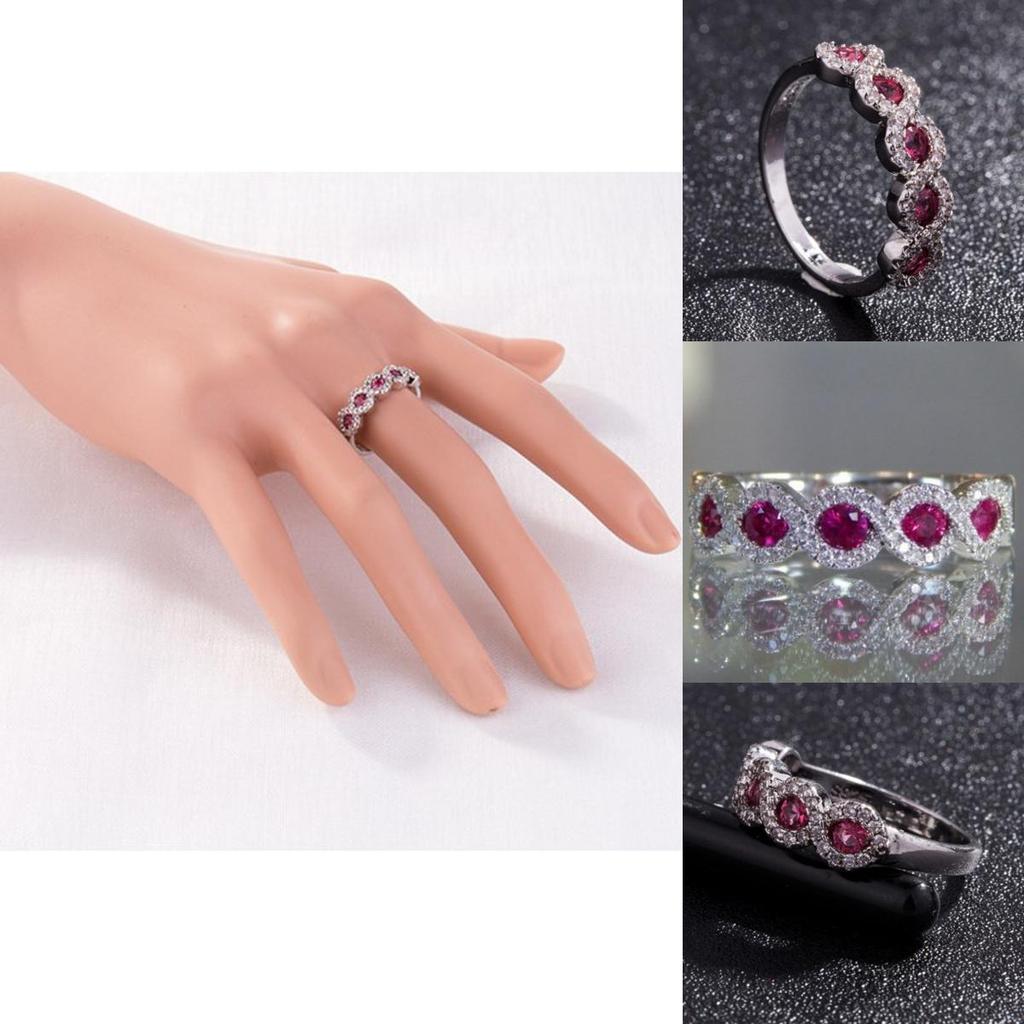 Elegant Ruby Right Hand Ring With Silver Eternal Bridal Wedding Band