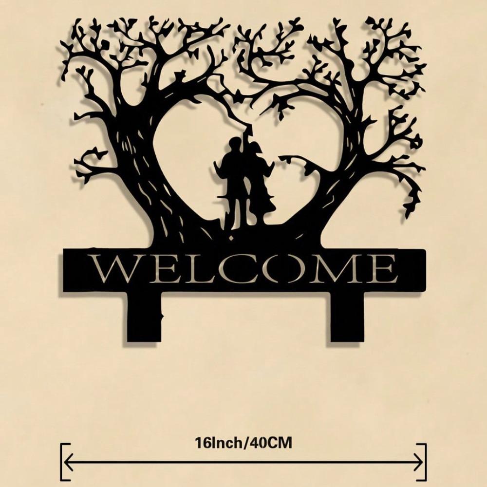 Romantic Love Tree Welcome Metal Wall Art Elegant Iron Sculpture Couple Wedding Valentine Gift Living Room Indoor Decor
