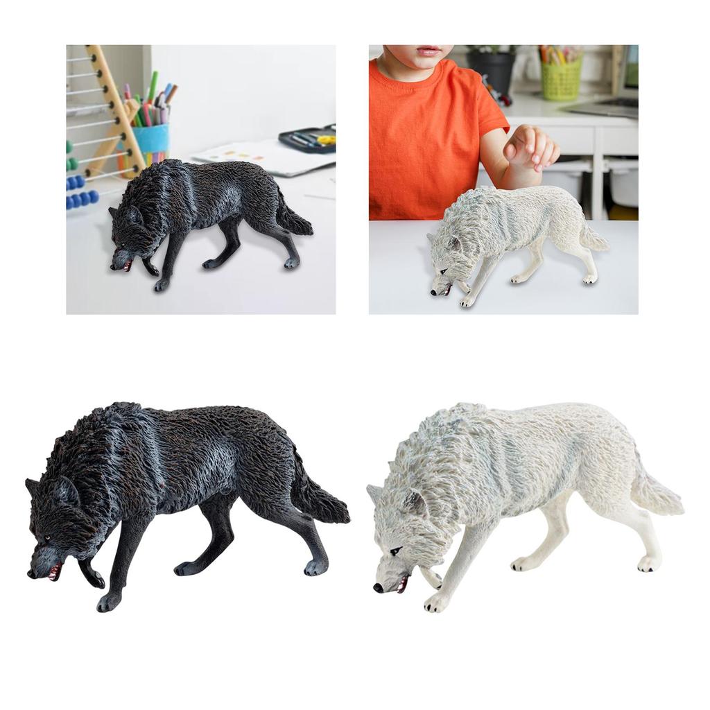Mini Wolf Figurine Cake Toppers Hand Painted Model Educational Toy Realistic Animal Figure for Children Toddlers Birthday Gift