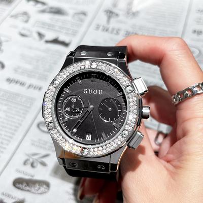 Women's Watch Ins Style Personality Simple Silicone Strap Simple Multifunctional Calendar Rhinestone Women's Watch