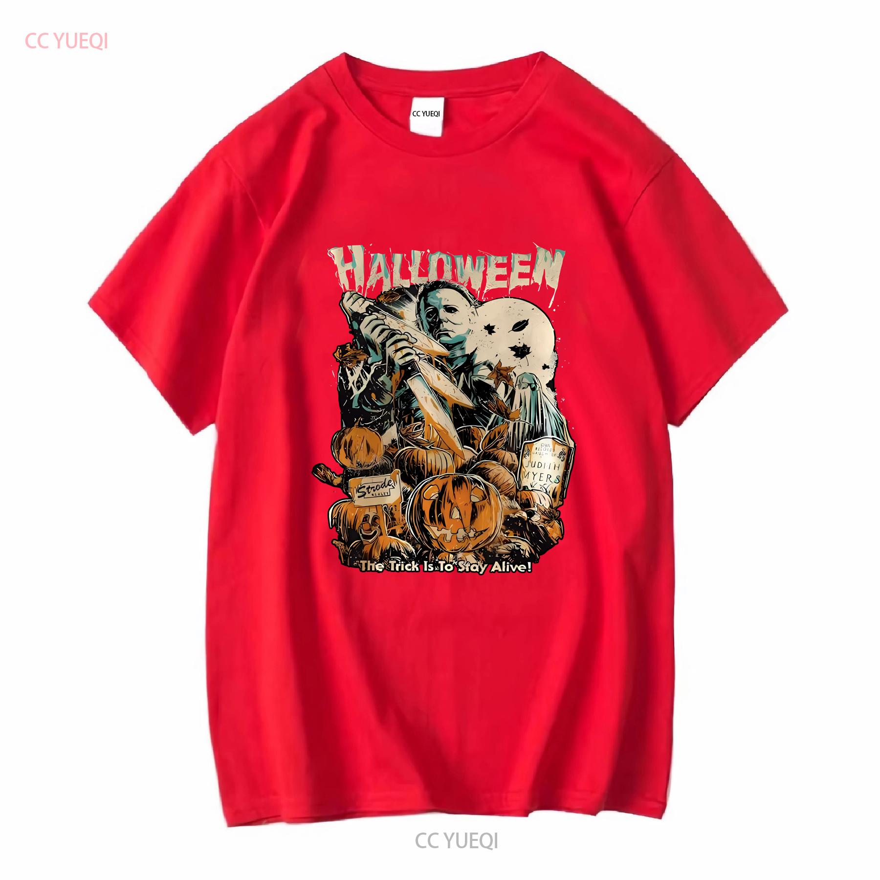 The Trick Is To Stay Alive T Shirt Halloween Horror Movie vintage Washed Stylish Versatile designer clothes Soft Comfortable S