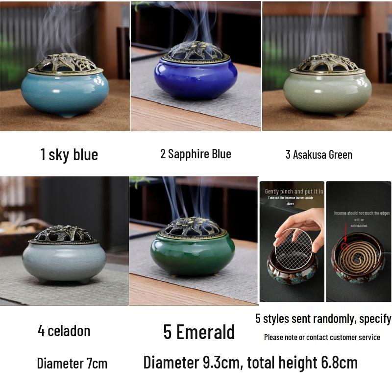 Celadon Ceramic Incense Burner - Antique Style, Small Size, Ice Crack Kiln, Sandalwood Incense Holder.