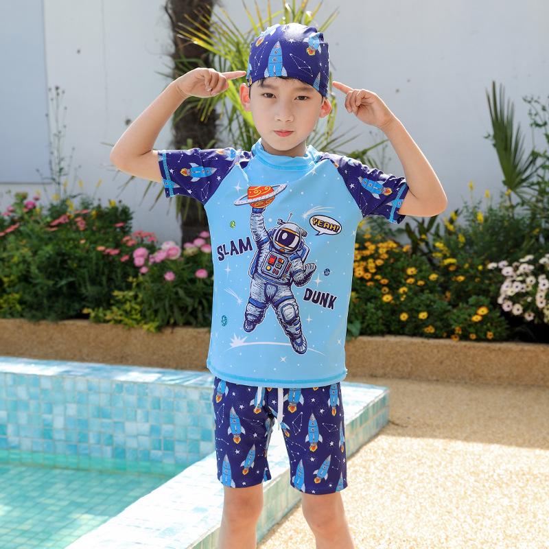 New Cute Cartoon Split Swimsuit for Boys - High-Elasticity Swimwear for Toddlers, Small, Medium, and Large Kids