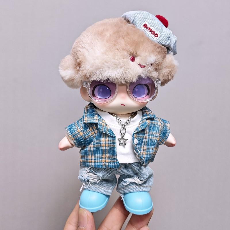 DIMOO Doll Outfit Set Blue Plaid Shirt 6pcs Fashion Accessory 14 Years Collectible Toy