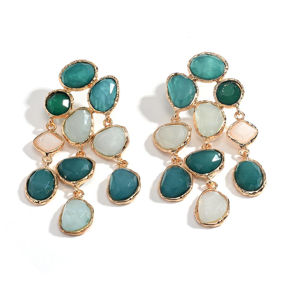 Bohemian Geometric Gem Dangle Earrings – Colorful Retro Resin Design for Women