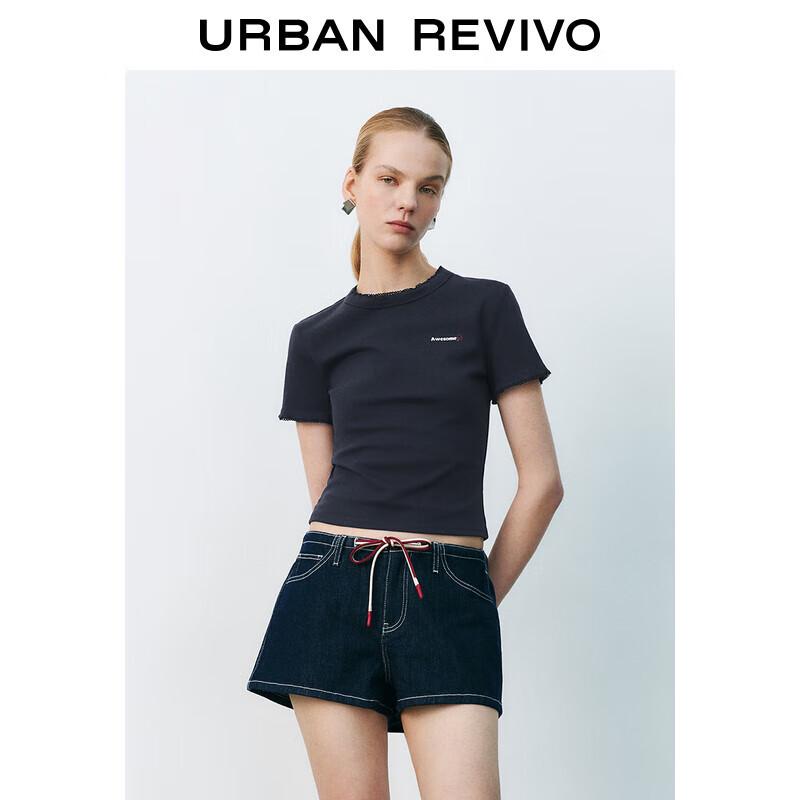 UR Women s Spliced Lace Letter Short Sleeve T-Shirt S