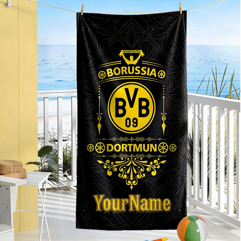 Borussia Dortmund Personalized Text Beach Towel Super Soft Microfiber Quickdry Fabric Suitable for Swimming Gym Camping Yoga Vacation