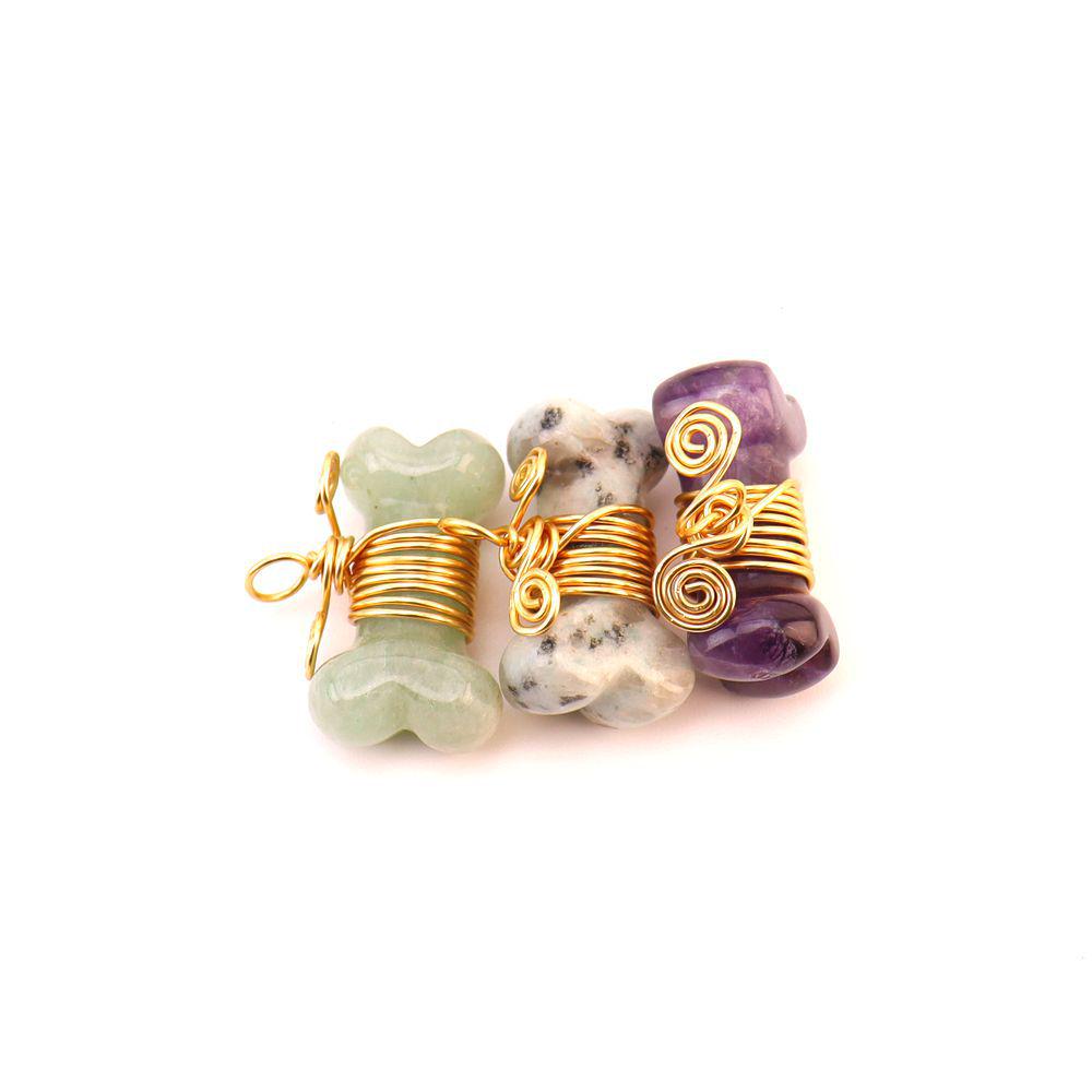 35mm Handmade Wrapped Wire Agate Amethyst Bone Necklace with Natural Crystal Stones (N729)