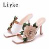 Fashion Liyke Fashion Design Embroidery Flower Women's Thin High Heels Slippers Sandals Street Sexy Square Toe Summer Party Dress Shoes