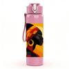 1PC Black Woman Profile Ethnic Art Print 750ml Color Plastic Sports Water Bottle Leakproof Flip Straw Lid Suitable for Sports Office Home Use
