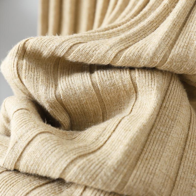 Abito maglione lavorato a maglia pieghettato a vita alta a maniche lunghe tinta unita autunno inverno collo alto