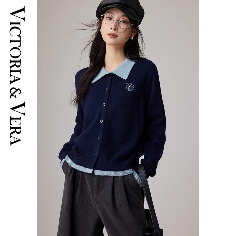

VICTORIA&VERA Women s Faux Two-Piece Daisy Embroidered Cardigan S