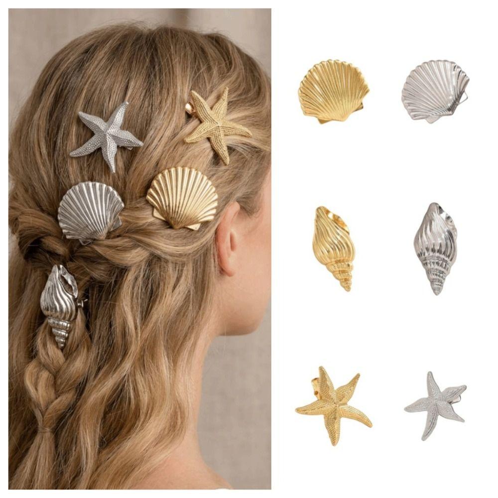 Gouden Kleur Zeester Haarclip Vakantiestijl Eendenbek Haarclip Vakantie Schelp Haarclip Feest