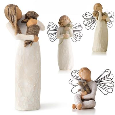 1PC Valentine's Day Imitation Wood Carving Parent-child Intimate Ornament Resin Handicraft Home Decoration Couple Ornament