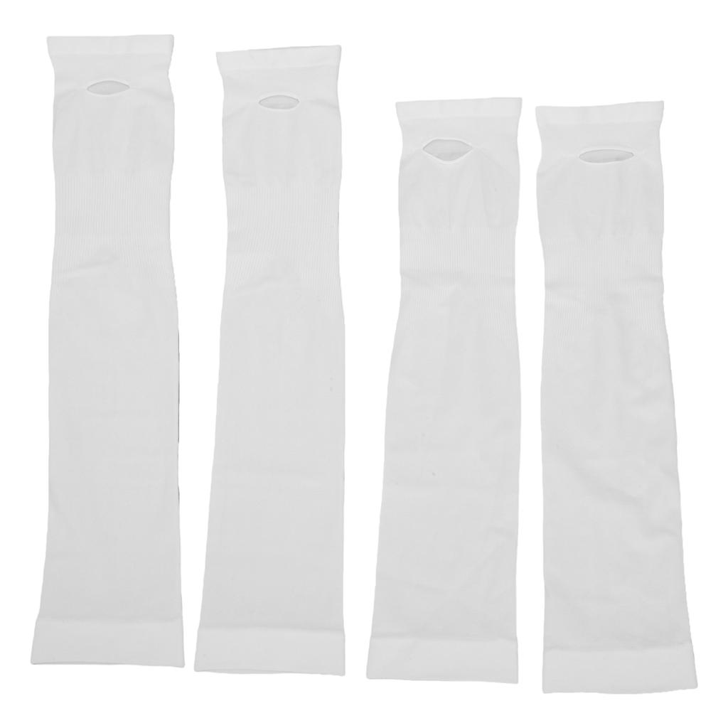2 Pairs Sun Protection Sleeves with Thumb Hole Cooling Breathable Arm Sleeves for Both Sports and Daily Wear White 32G