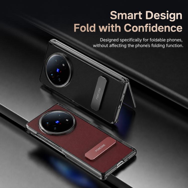 Vegan Leather Dual-Hinge 270° Rotation Metal Kickstand Phone Case For vivo X Fold3, Anti-Fingerprint Full Hinge Protection Protective Cover
