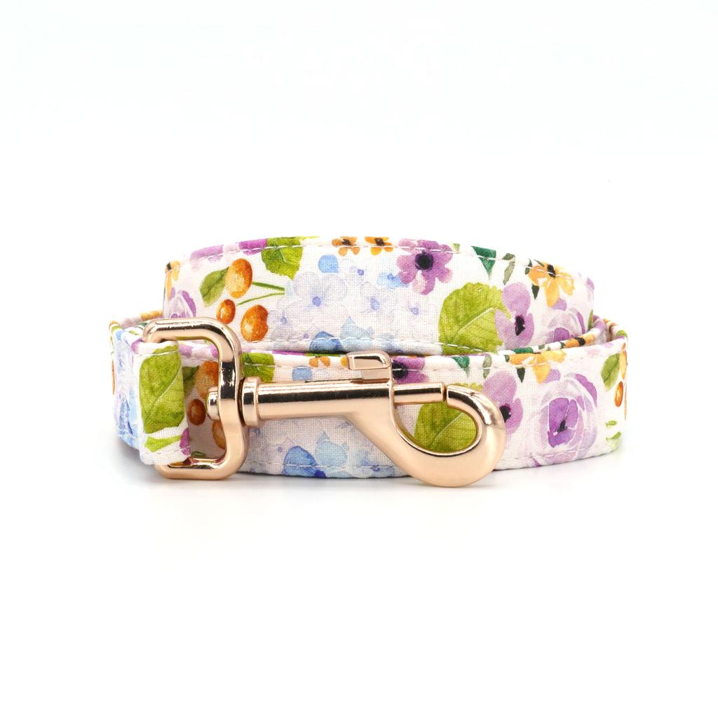 Summer Garden Floral Dog Collar ,Flower Collar with Matching Leash Engraved ID Collar